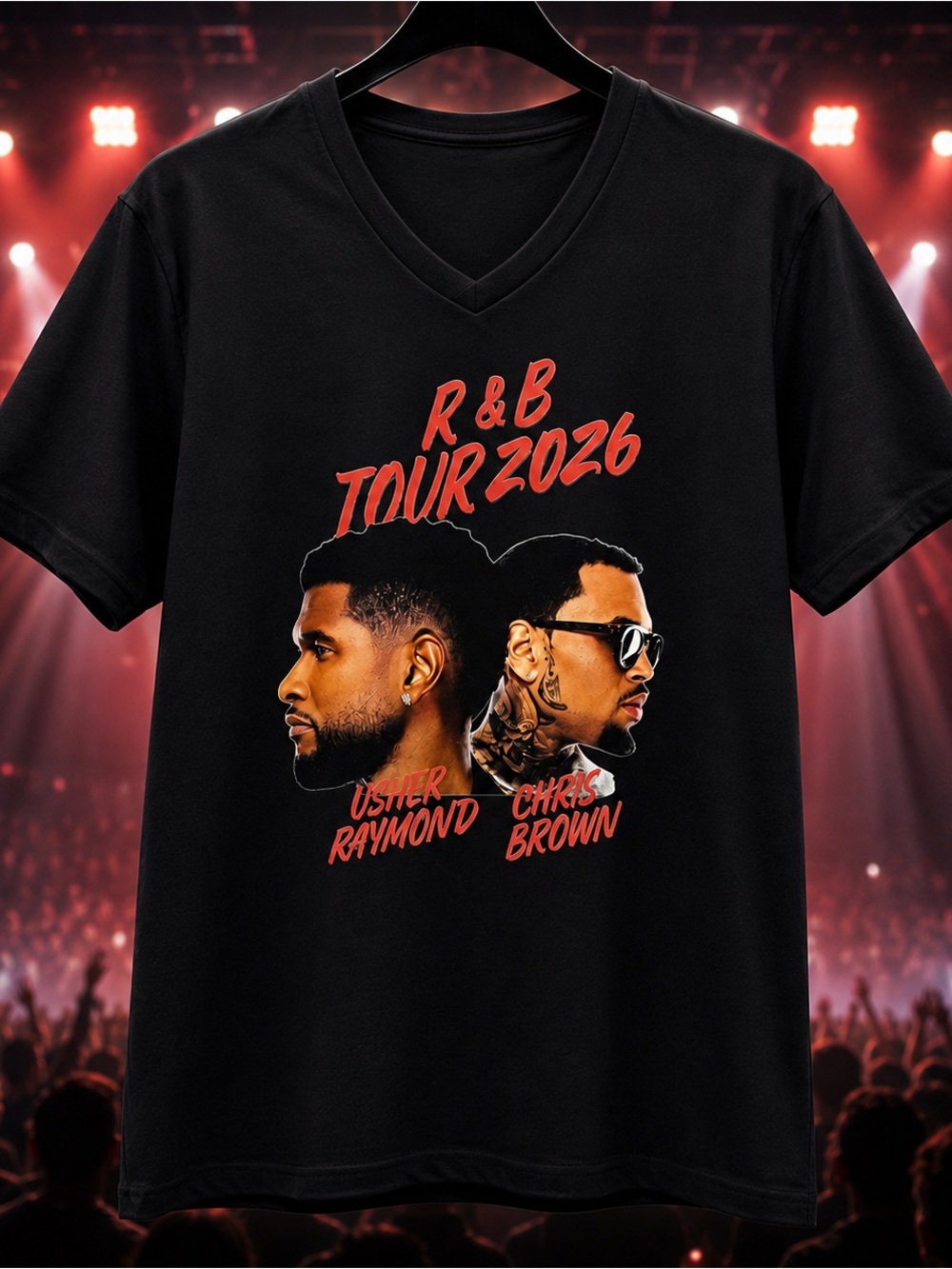 Chris Brown and Usher Tour 2026 Graphic V-Neck T-Shirt - Black